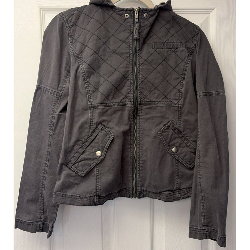 Express Women's Hoodie Jacket Size S Black & Gray Hood Lined Full Zip Casual